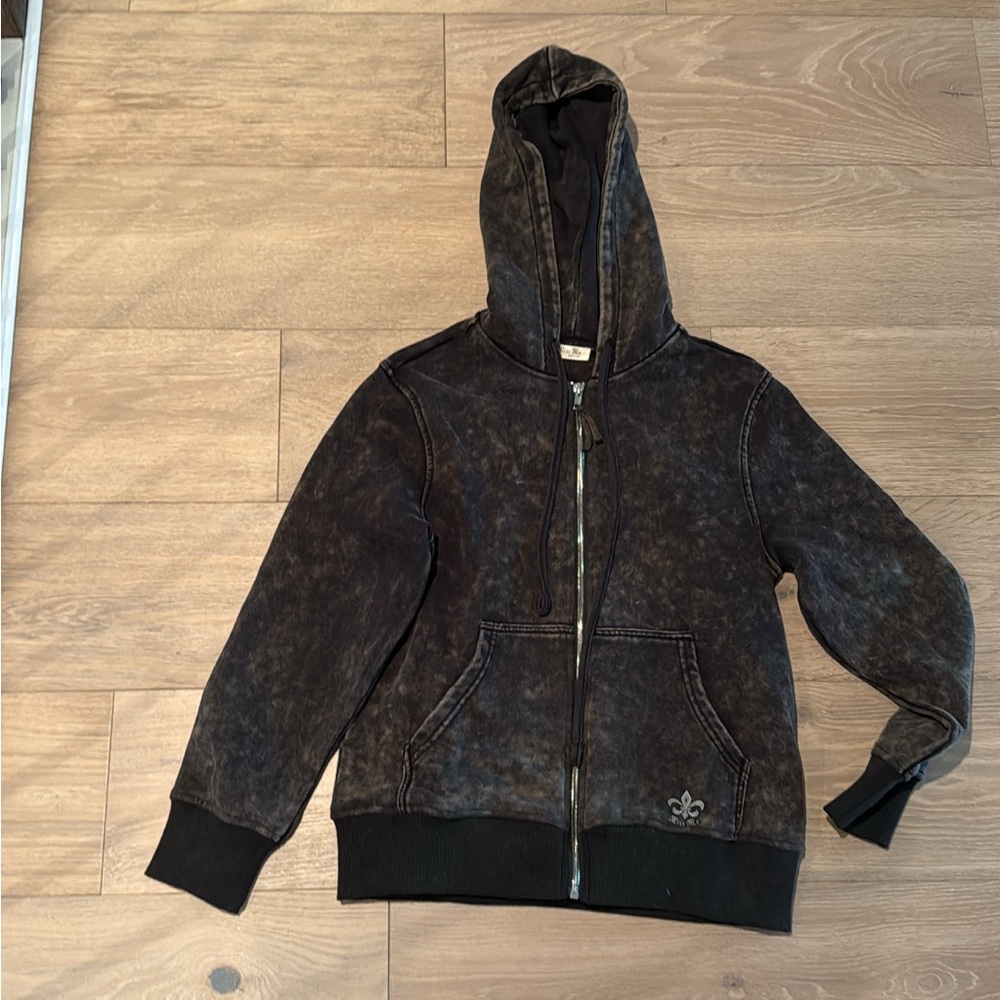 Miss Me Charcoal Zip-Up Hoodie